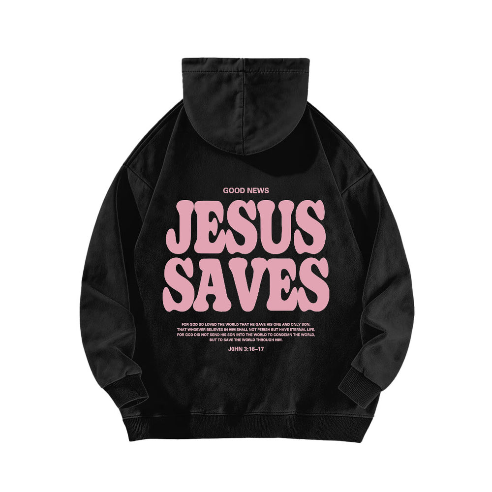 Christianartworkshop Jesus Saves Good News Vorder- und Rückseite gewaschener Hoodie - image 1