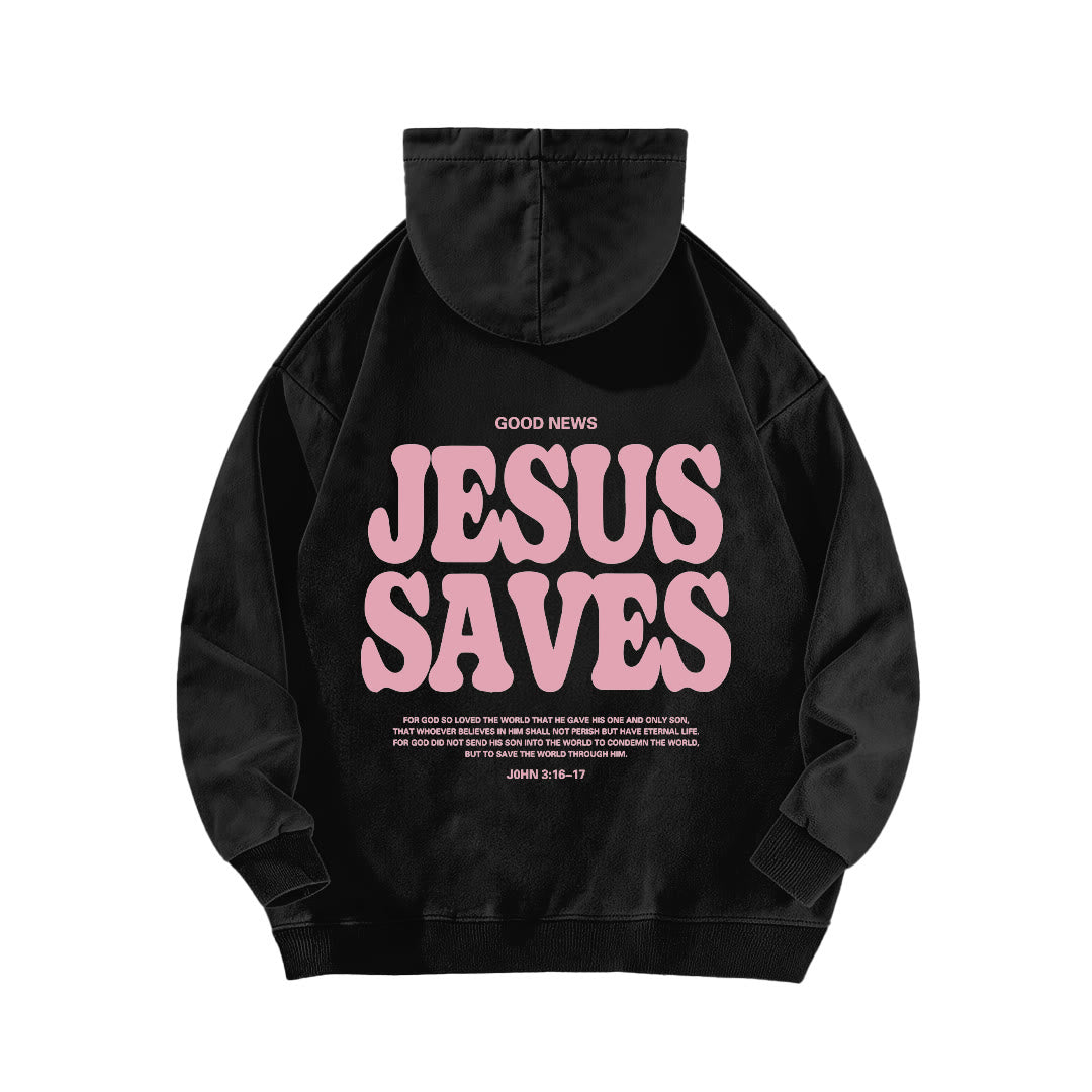 Christianartworkshop Jesus Saves Good News Vorder- und Rückseite gewaschener Hoodie - image 1