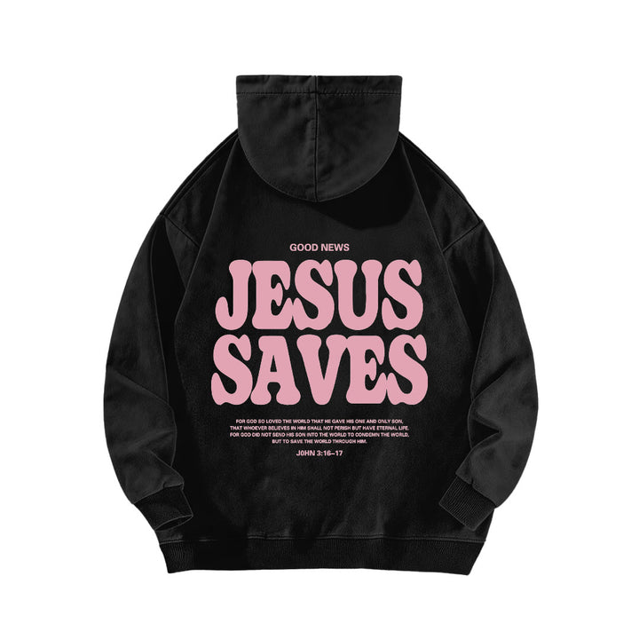 Christianartworkshop Jesus Saves Good News Vorder- und Rückseite gewaschener Hoodie - image 1