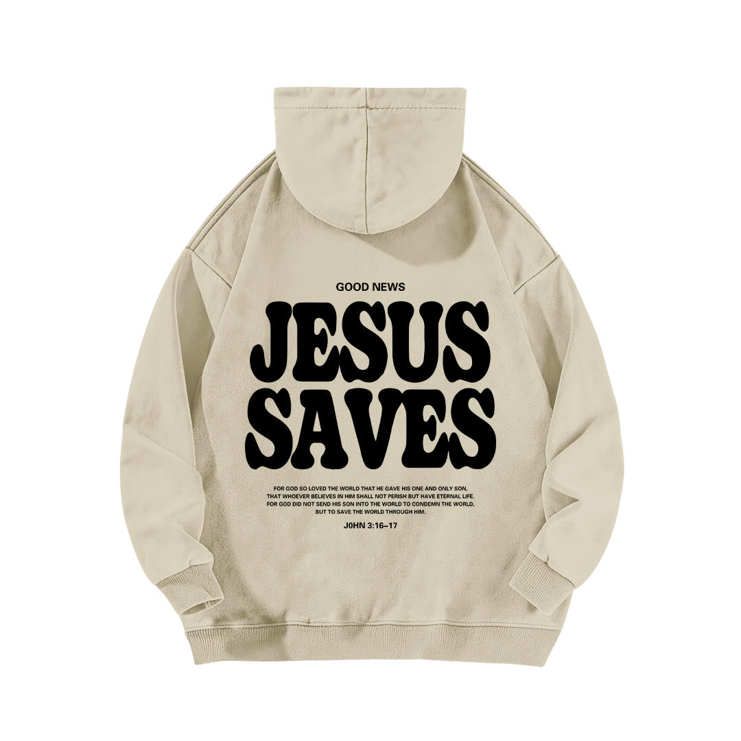 Christianartworkshop Jesus Saves Good News Vorder- und Rückseite gewaschener Hoodie - image 13