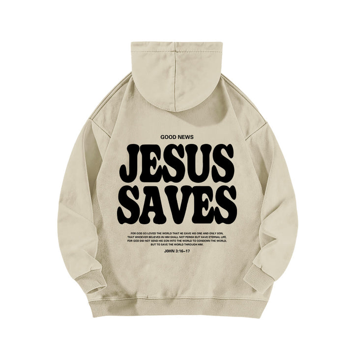 Christianartworkshop Jesus Saves Good News Vorder- und Rückseite gewaschener Hoodie - image 13