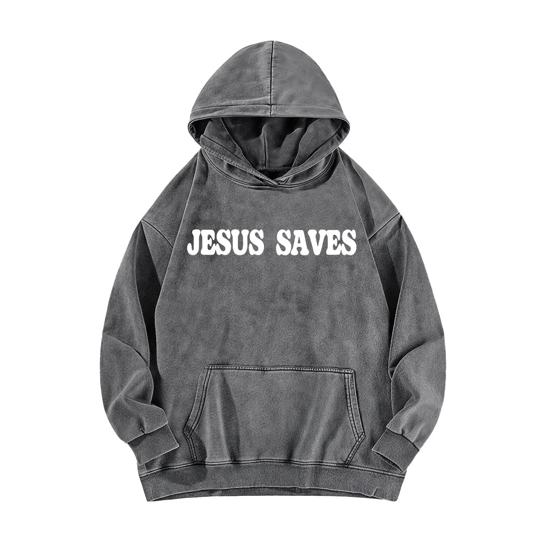 Christianartworkshop Jesus Saves Good News Vorder- und Rückseite gewaschener Hoodie - image 5