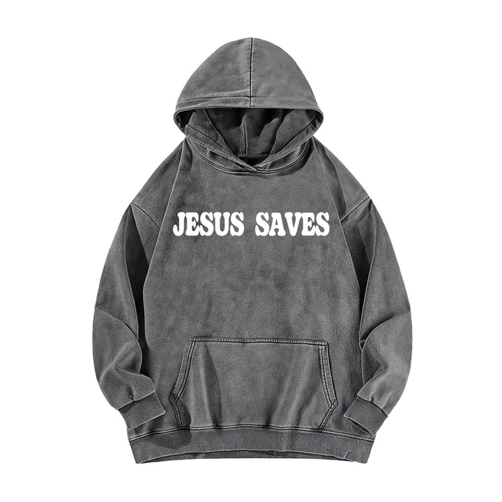 Christianartworkshop Jesus Saves Good News Vorder- und Rückseite gewaschener Hoodie - image 5