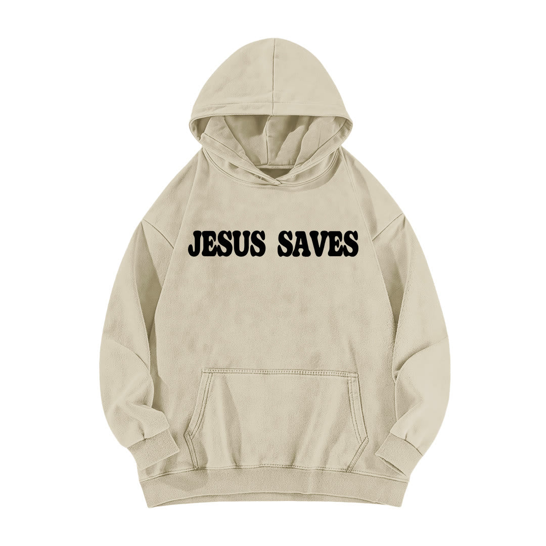 Christianartworkshop Jesus Saves Good News Vorder- und Rückseite gewaschener Hoodie - image 14