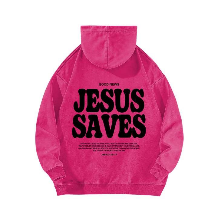 Christianartworkshop Jesus Saves Good News Vorder- und Rückseite gewaschener Hoodie - image 16