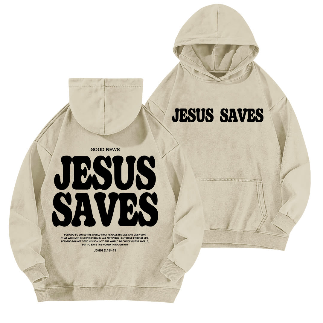 Christianartworkshop Jesus Saves Good News Vorder- und Rückseite gewaschener Hoodie - Aprikose - 5XL - image 12