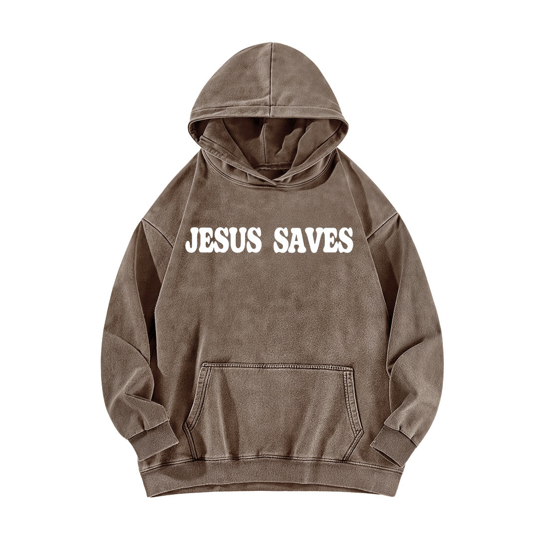 Christianartworkshop Jesus Saves Good News Vorder- und Rückseite gewaschener Hoodie - image 11