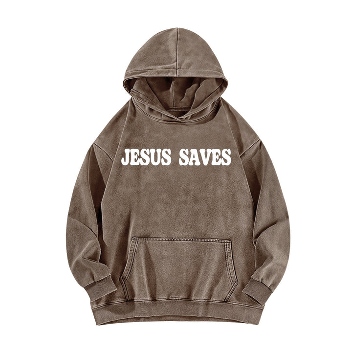 Christianartworkshop Jesus Saves Good News Vorder- und Rückseite gewaschener Hoodie - image 11