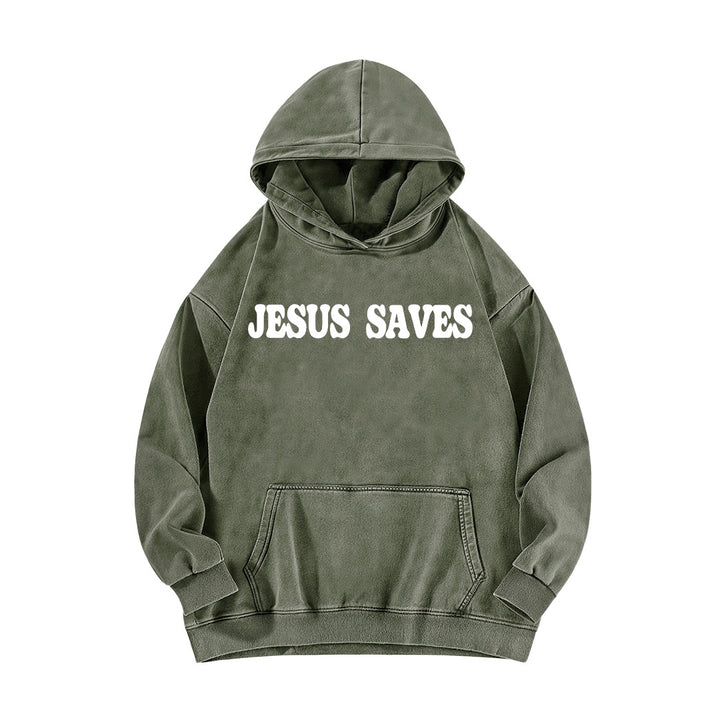 Christianartworkshop Jesus Saves Good News Vorder- und Rückseite gewaschener Hoodie - image 8
