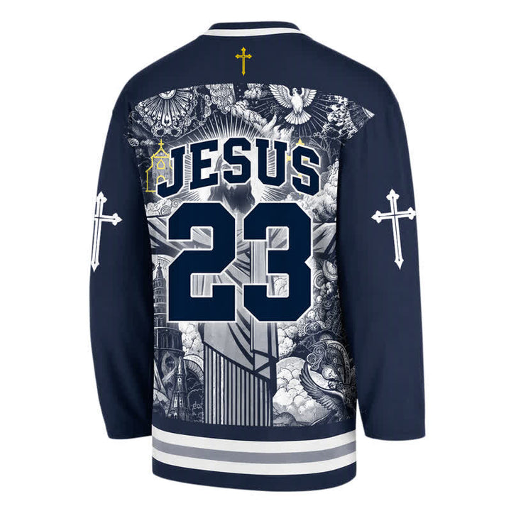 Christianartworkshop Jesus 23 Navy Streetwear Langarm-Hockeytrikot - image 1