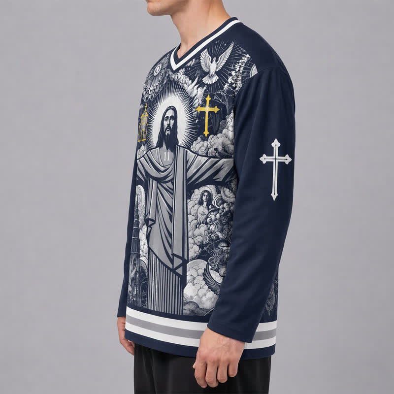 Christianartworkshop Jesus 23 Navy Streetwear Langarm-Hockeytrikot - image 5