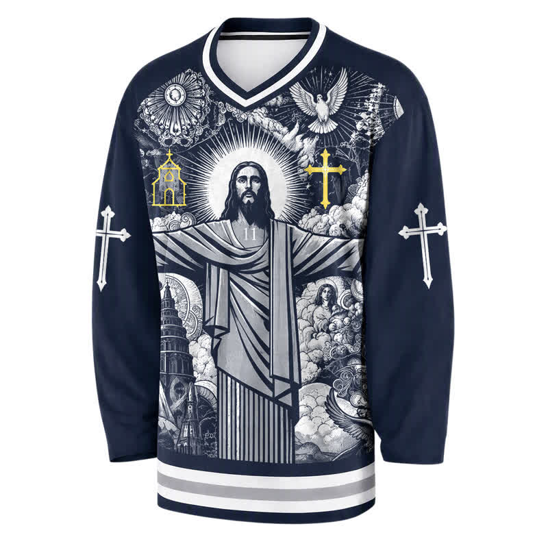 Christianartworkshop Jesus 23 Navy Streetwear Langarm-Hockeytrikot - image 2