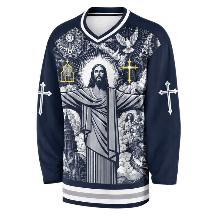 Christianartworkshop Jesus 23 Navy Streetwear Langarm-Hockeytrikot - image 2