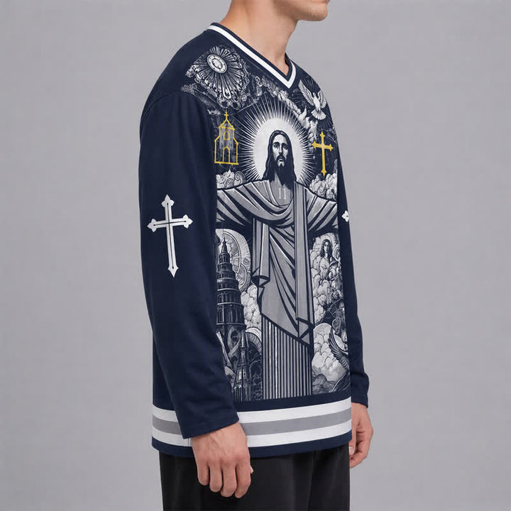 Christianartworkshop Jesus 23 Navy Streetwear Langarm-Hockeytrikot - image 6