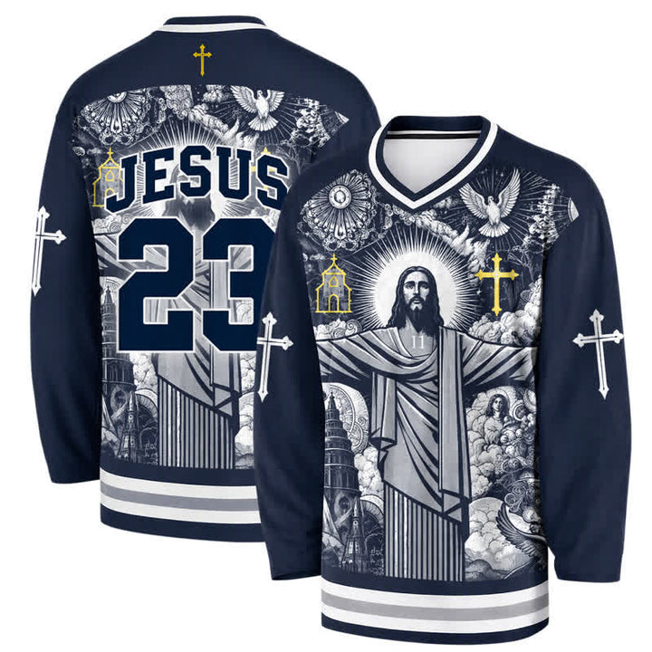 Christianartworkshop Jesus 23 Navy Streetwear Langarm-Hockeytrikot - 5XL - image 0