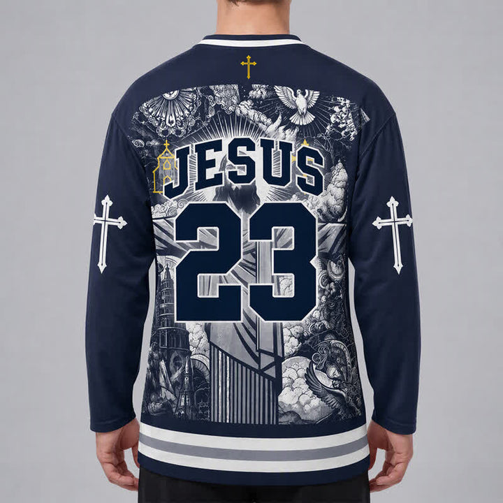 Christianartworkshop Jesus 23 Navy Streetwear Langarm-Hockeytrikot - image 4