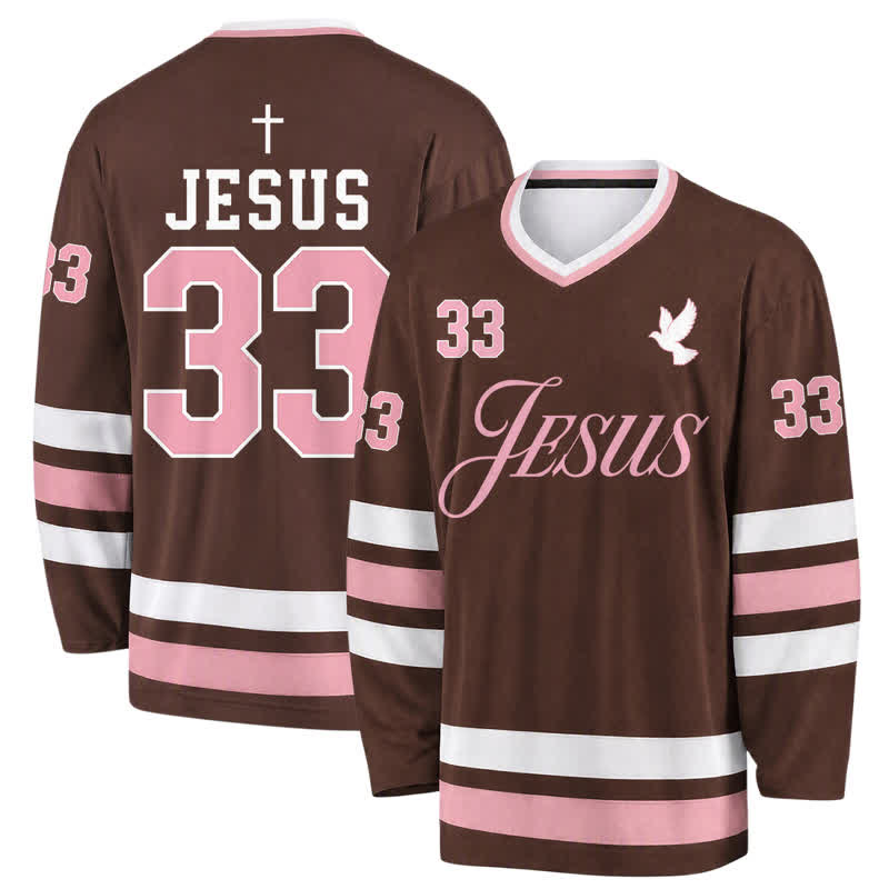 Christianartworkshop Jesus 33 Vintage braunes Langarm-Hockeytrikot - 5XL - image 0