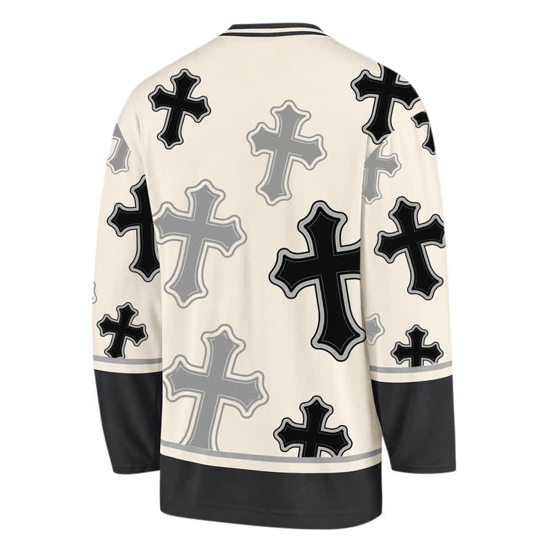 Christianartworkshop Vintage Hockeytrikot mit Kreuzprint und V-Ausschnitt - image 1