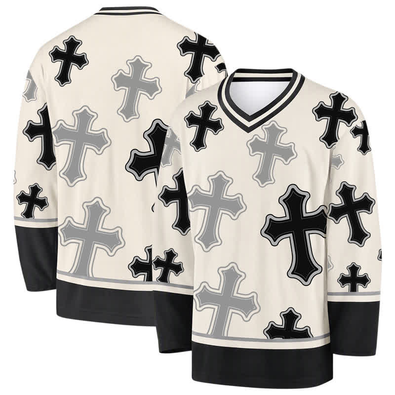 Christianartworkshop Vintage Hockeytrikot mit Kreuzprint und V-Ausschnitt - 5XL - image 0