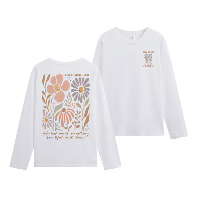 Christianartworkshop Doppelseitiges Langarm-T-Shirt mit Blumenmuster und Prediger 3,11 - Weiß - 4XL - image 3