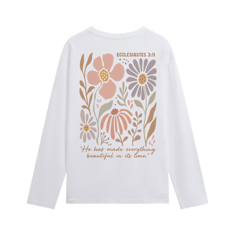 Christianartworkshop Doppelseitiges Langarm-T-Shirt mit Blumenmuster und Prediger 3,11 - image 4