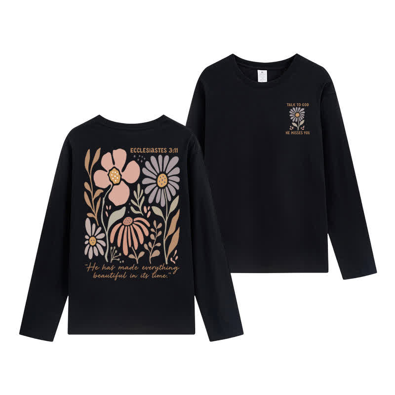 Christianartworkshop Doppelseitiges Langarm-T-Shirt mit Blumenmuster und Prediger 3,11 - Schwarz - 4XL - image 12