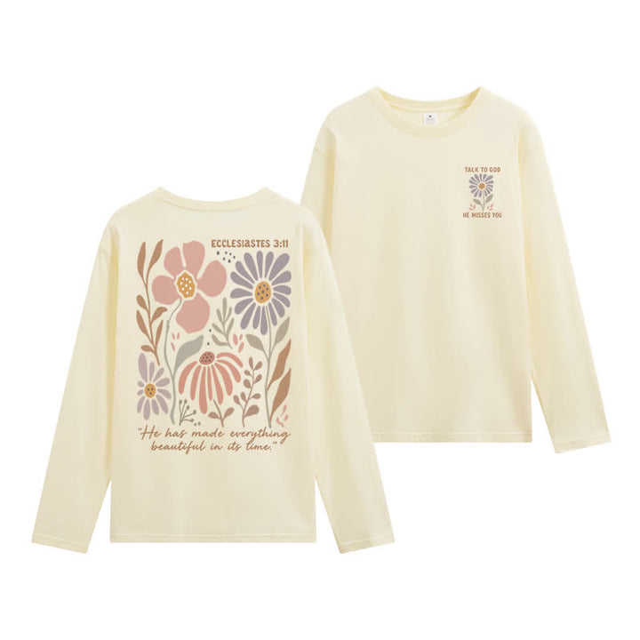 Christianartworkshop Doppelseitiges Langarm-T-Shirt mit Blumenmuster und Prediger 3,11 - Beige - 4XL - image 0