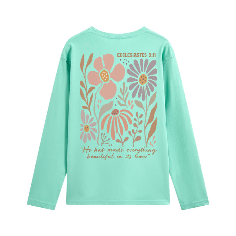 Christianartworkshop Doppelseitiges Langarm-T-Shirt mit Blumenmuster und Prediger 3,11 - image 10