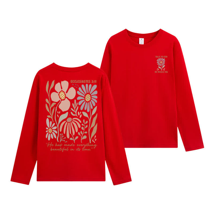 Christianartworkshop Doppelseitiges Langarm-T-Shirt mit Blumenmuster und Prediger 3,11 - Rot - 4XL - image 15