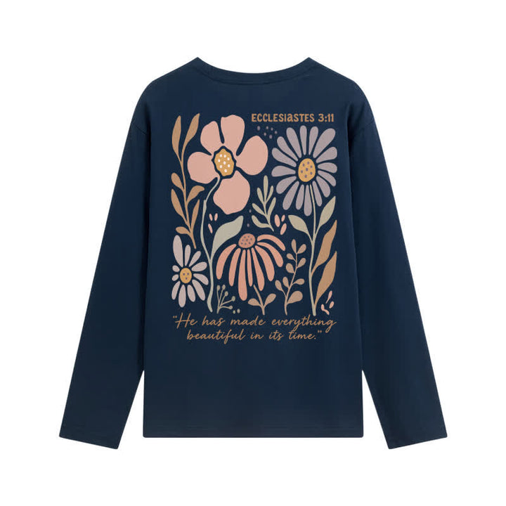 Christianartworkshop Doppelseitiges Langarm-T-Shirt mit Blumenmuster und Prediger 3,11 - image 7