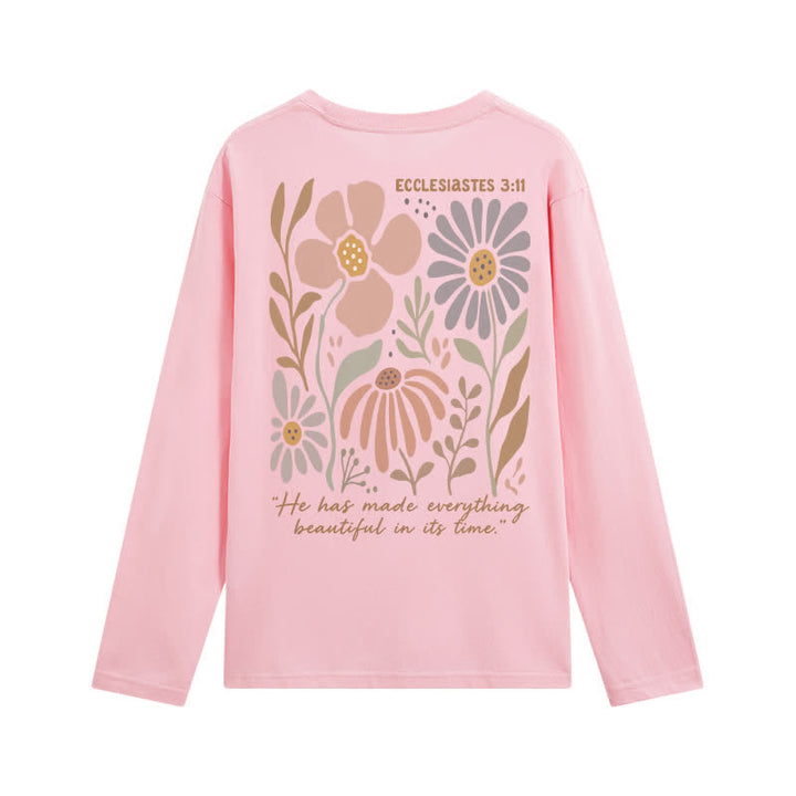 Christianartworkshop Doppelseitiges Langarm-T-Shirt mit Blumenmuster und Prediger 3,11 - image 19