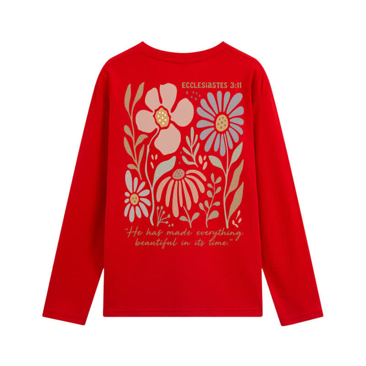 Christianartworkshop Doppelseitiges Langarm-T-Shirt mit Blumenmuster und Prediger 3,11 - image 16