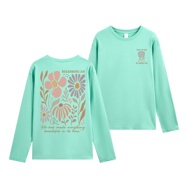 Christianartworkshop Doppelseitiges Langarm-T-Shirt mit Blumenmuster und Prediger 3,11 - Minze - 4XL - image 9