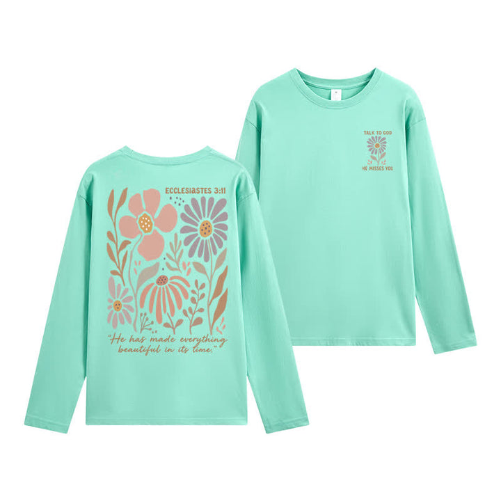 Christianartworkshop Doppelseitiges Langarm-T-Shirt mit Blumenmuster und Prediger 3,11 - Minze - 4XL - image 9