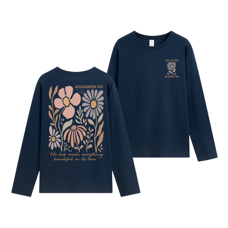 Christianartworkshop Doppelseitiges Langarm-T-Shirt mit Blumenmuster und Prediger 3,11 - Marine - 4XL - image 6