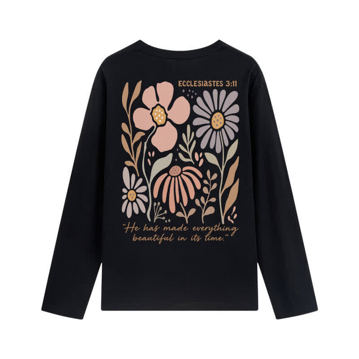 Christianartworkshop Doppelseitiges Langarm-T-Shirt mit Blumenmuster und Prediger 3,11 - image 13