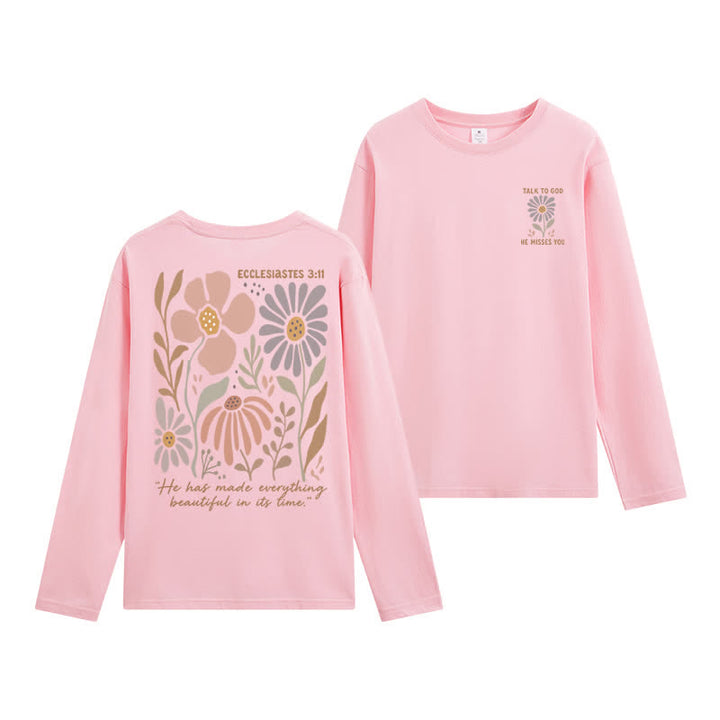 Christianartworkshop Doppelseitiges Langarm-T-Shirt mit Blumenmuster und Prediger 3,11 - Rosa - 4XL - image 18