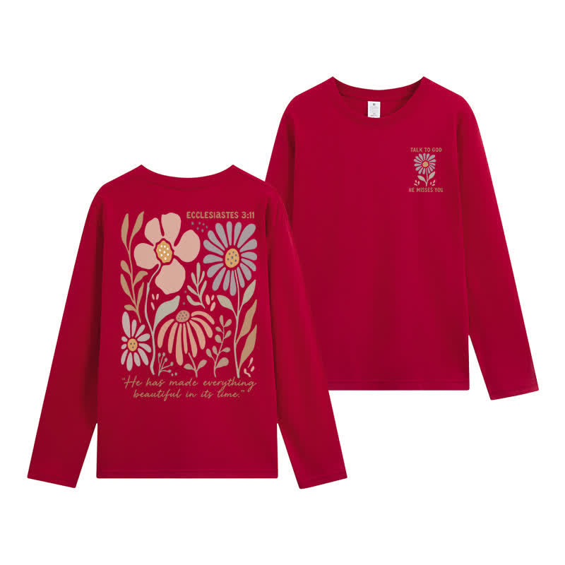 Christianartworkshop Doppelseitiges Langarm-T-Shirt mit Blumenmuster und Prediger 3,11 - Wein - 4XL - image 27