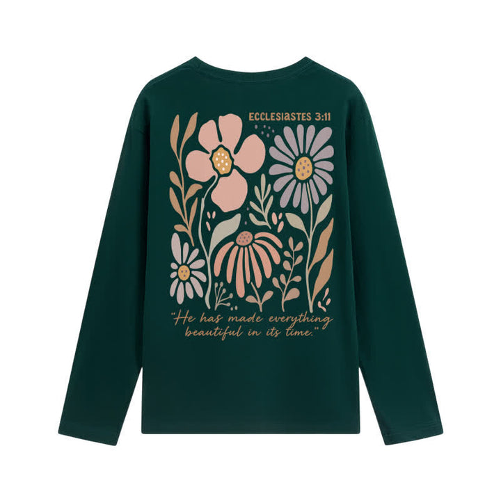Christianartworkshop Doppelseitiges Langarm-T-Shirt mit Blumenmuster und Prediger 3,11 - image 25