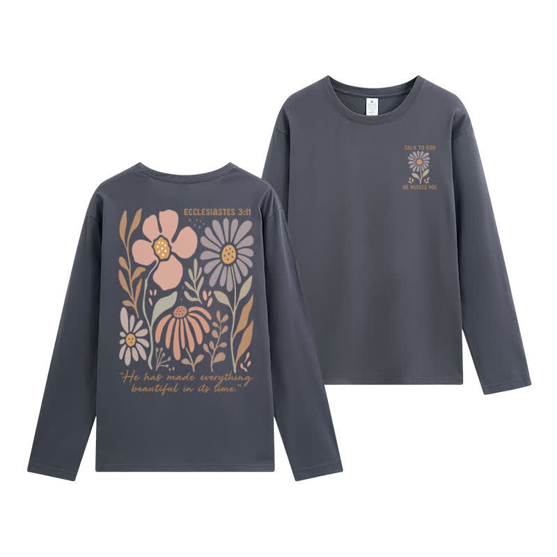 Christianartworkshop Doppelseitiges Langarm-T-Shirt mit Blumenmuster und Prediger 3,11 - Grau - 4XL - image 21