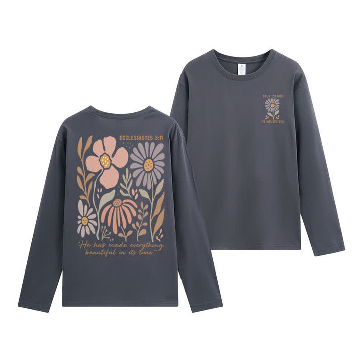Christianartworkshop Doppelseitiges Langarm-T-Shirt mit Blumenmuster und Prediger 3,11 - Grau - 4XL - image 21