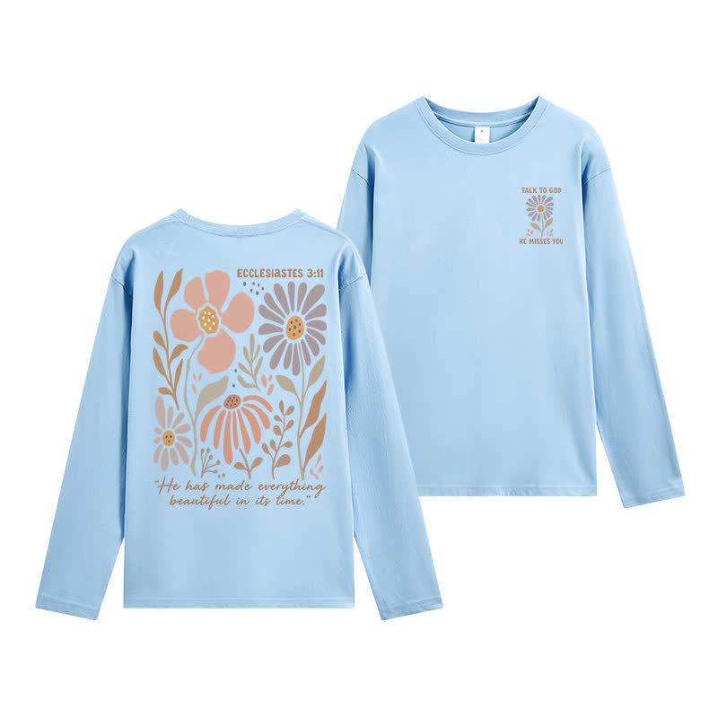 Christianartworkshop Doppelseitiges Langarm-T-Shirt mit Blumenmuster und Prediger 3,11 - Himmelblau - 4XL - image 30