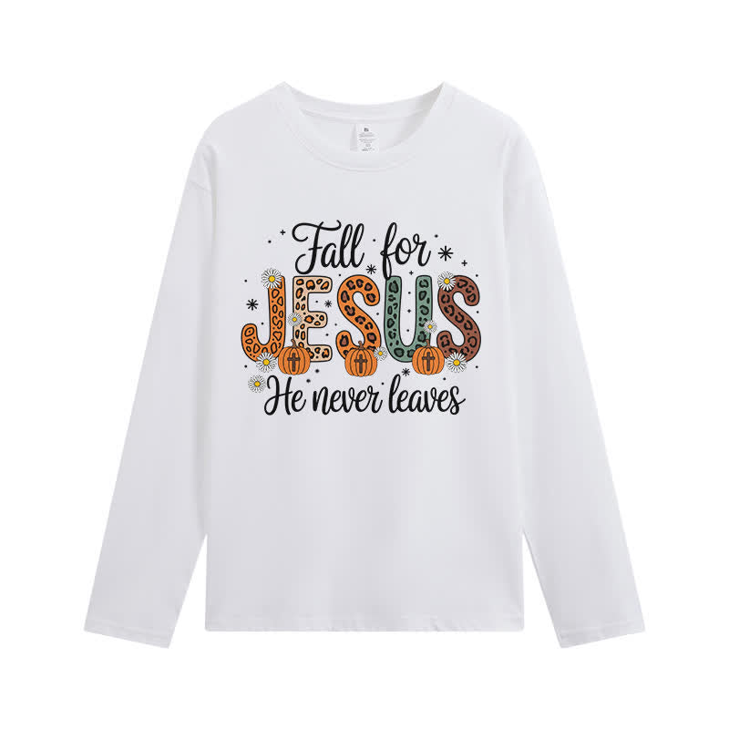 Christianartworkshop „Fall For Jesus He Never Leaves“-T-Shirt mit Grafikprint und langen Ärmeln - Weiß - 4XL - image 2