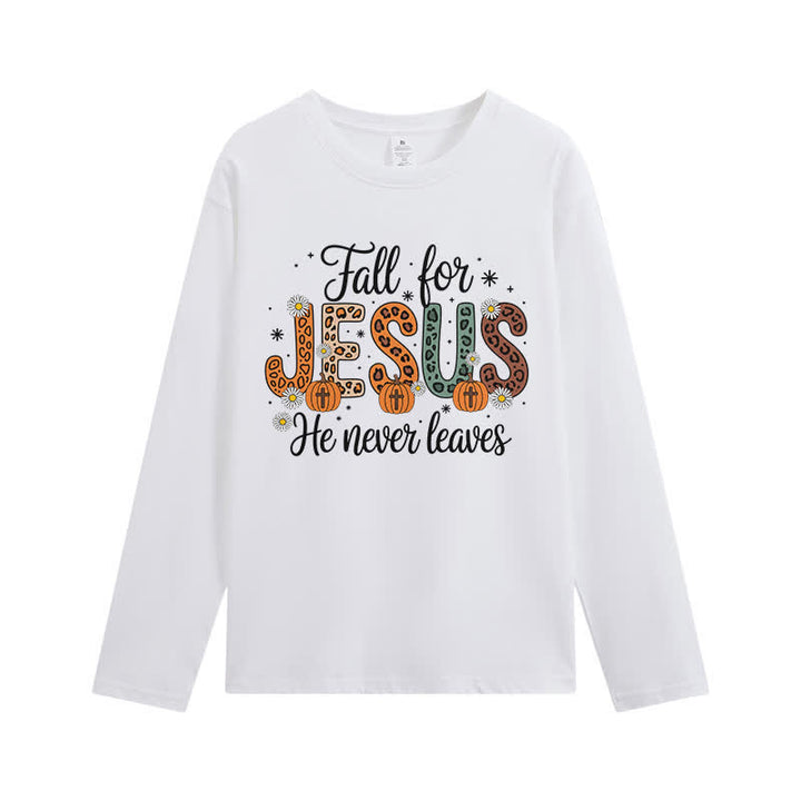 Christianartworkshop „Fall For Jesus He Never Leaves“-T-Shirt mit Grafikprint und langen Ärmeln - Weiß - 4XL - image 2
