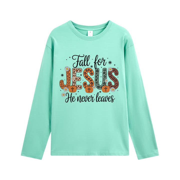 Christianartworkshop „Fall For Jesus He Never Leaves“-T-Shirt mit Grafikprint und langen Ärmeln - Minze - 4XL - image 0