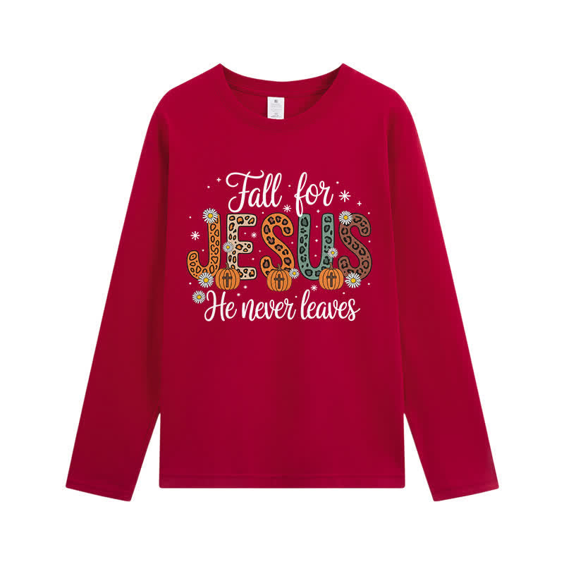 Christianartworkshop „Fall For Jesus He Never Leaves“-T-Shirt mit Grafikprint und langen Ärmeln - Wein - 4XL - image 5