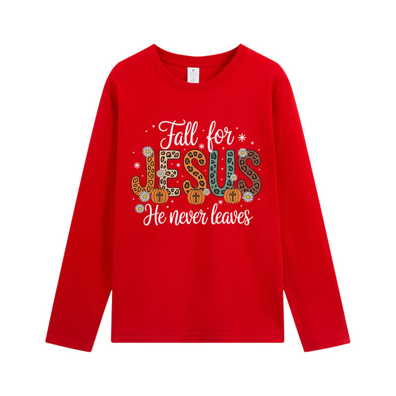 Christianartworkshop „Fall For Jesus He Never Leaves“-T-Shirt mit Grafikprint und langen Ärmeln - Rot - 4XL - image 8