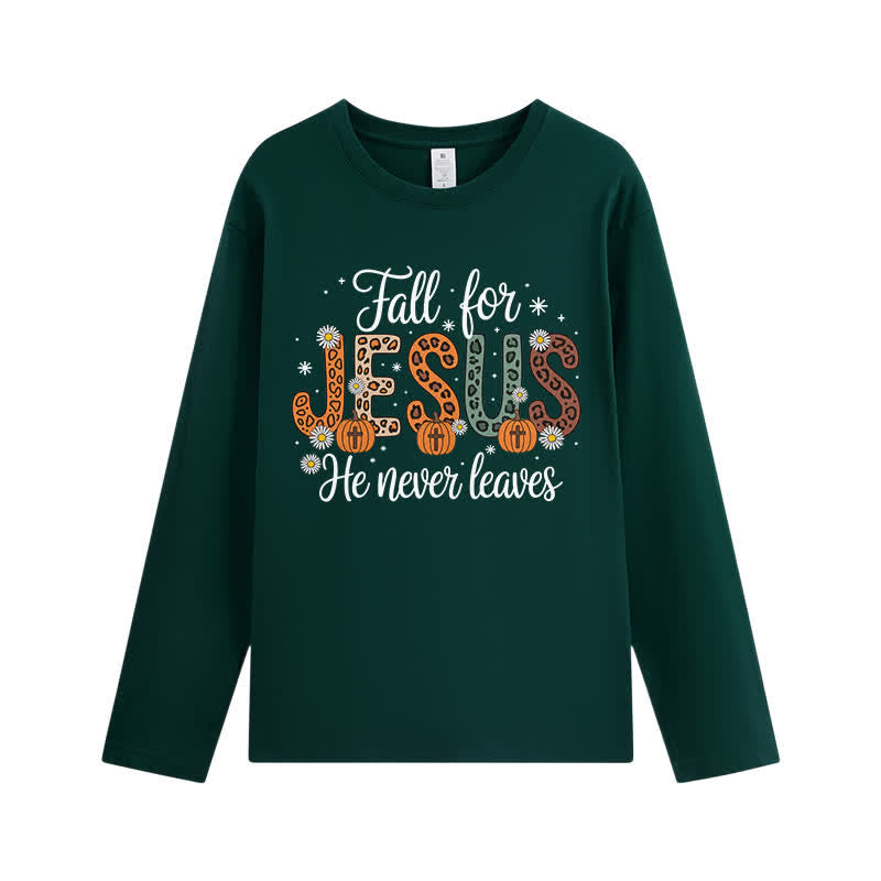 Christianartworkshop „Fall For Jesus He Never Leaves“-T-Shirt mit Grafikprint und langen Ärmeln - Dunkelgrün - 4XL - image 4