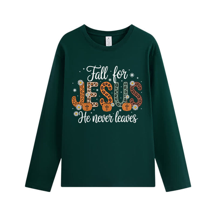 Christianartworkshop „Fall For Jesus He Never Leaves“-T-Shirt mit Grafikprint und langen Ärmeln - Dunkelgrün - 4XL - image 4