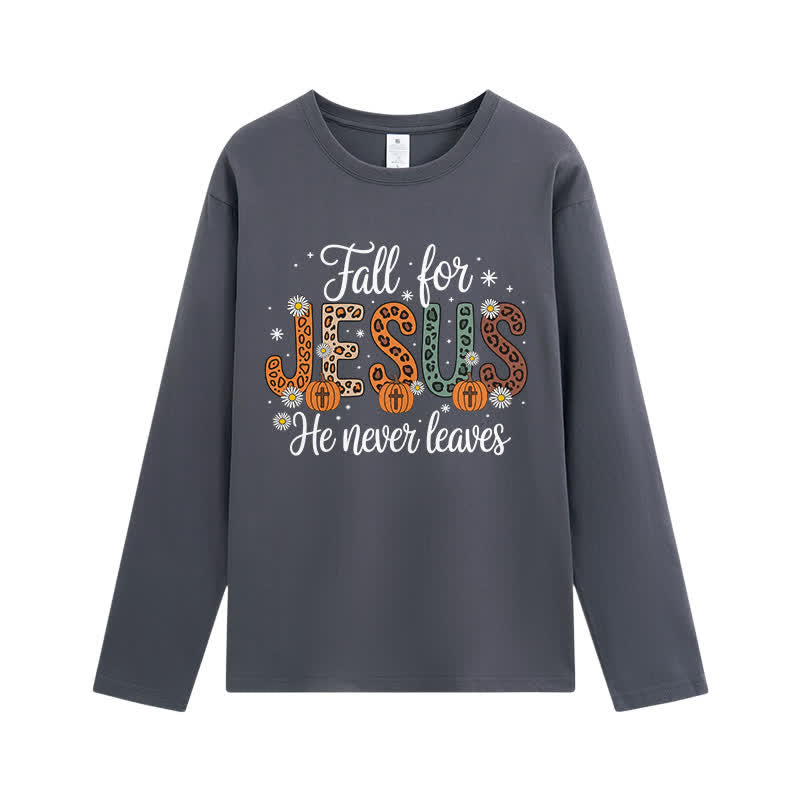 Christianartworkshop „Fall For Jesus He Never Leaves“-T-Shirt mit Grafikprint und langen Ärmeln - Grau - 4XL - image 7